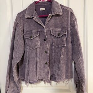POL Women's Purple Corduroy Jacket Raw Hem Distressing
